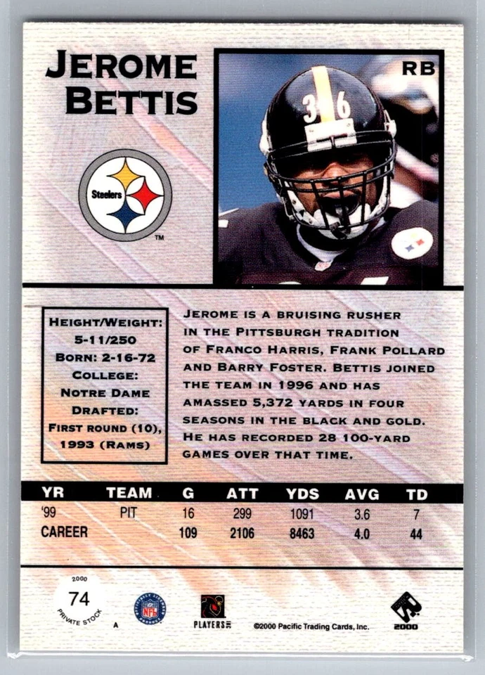 💎2000 Pacific Private Stock Football #74 Jerome Bettis - Steelers💎 - Image 2 of 2