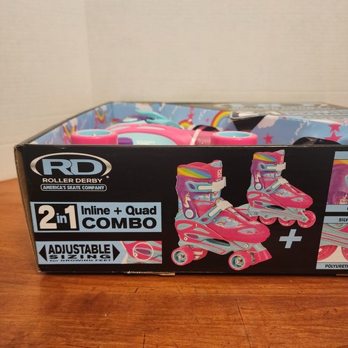 NEW Roller Derby Skates Girls Unicorn Adjustable Size 3-6 2in1 Inline/Quad Combo - Picture 12 of 13