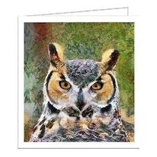 Great Horned Owl - Hootie - Set of Six  Blank Notecards  -  - - 5¼ x 5¼ Inches