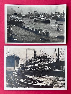 2 x Photo Postcard Hamburg 1929/30 Port with Ocean Liner (170570