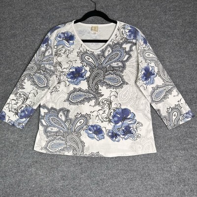 Vintage Jess & Jane Top Exuberant Art To Wear Size Xl  Paisley V Neck