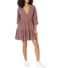 $128 Madewell Dark Merlot Burgundy Seersucker Short Wrap Women Dress  PXS