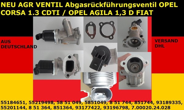 NEU AGR Ventil AbgasrüCkfüHrungsventil Opel Corsa 1.3 Cdti / Opel Agila 1,3 D-image