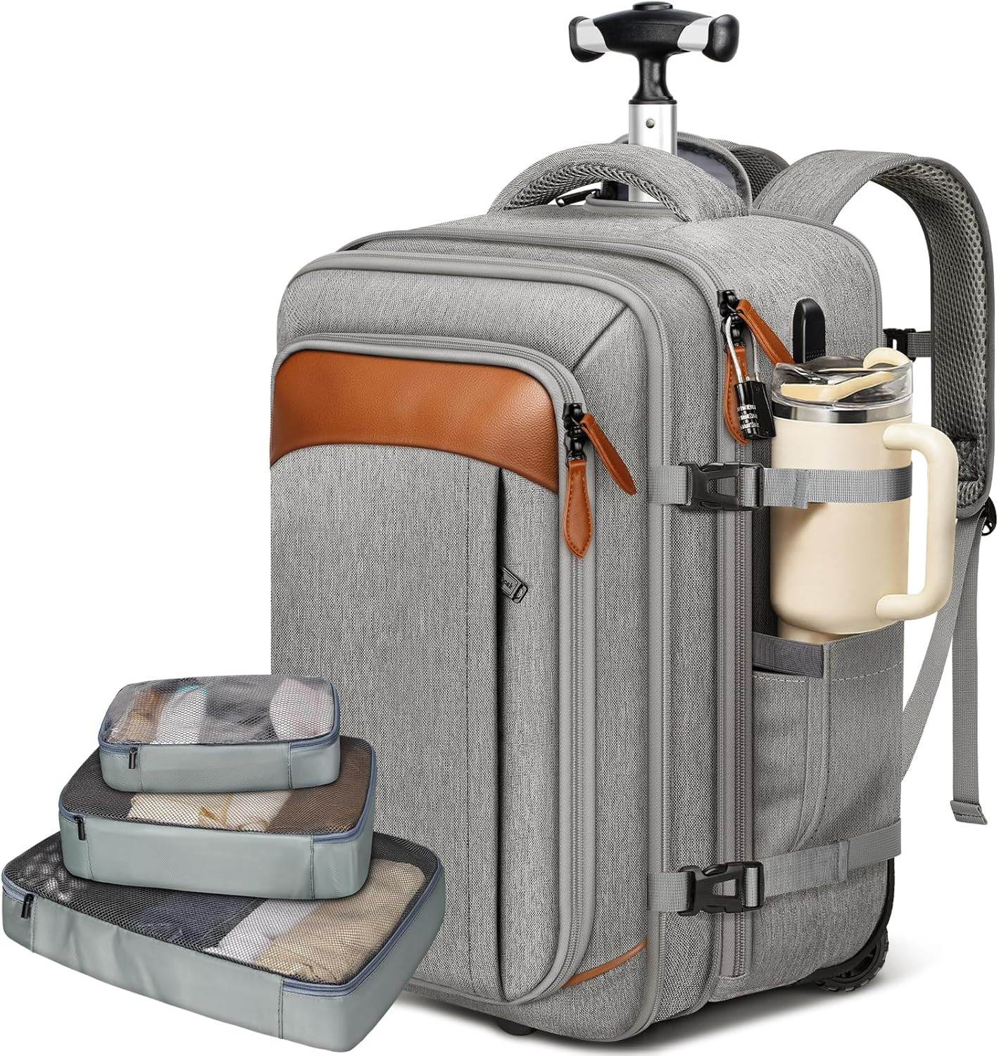 With Wheels & Usb Port, Grey, 3 Packing Cubes