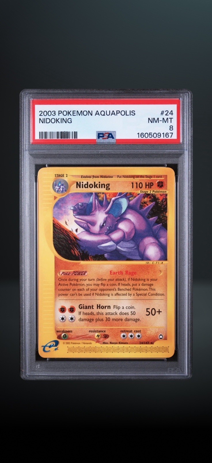 Pokemon TCG Nidoking 024/147 Aquapolis 2003 Regular Rare PSA 8
