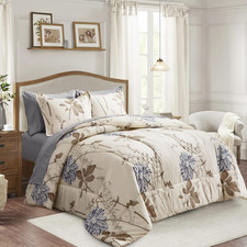7-Piece California King Floral Comforter Set - All Season Soft Microfiber