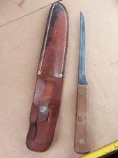 Vintage Old Hickory 417 Filet Knife with Leather Sheath