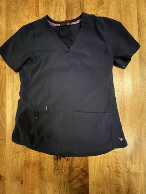 Med Couture Insight Women's Size Medium Navy V Neck 3 Pocket Scrub Top