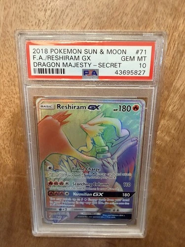 2018 POKEMON SUN & MOON DRAGON MAJESTY SECRET #71 FULL ART/RESHIRAM GX PSA 10