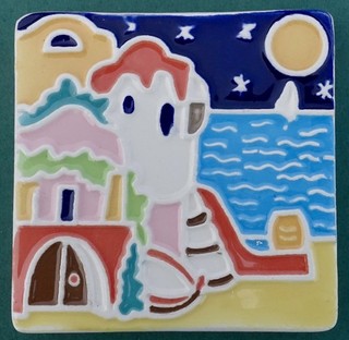 Souvenir Kühlschrankmagnet Italien Küstenszene und Sonnenuntergang