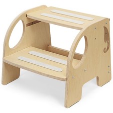 Wooden Toddler Step Stool, 2-Step, Height-Adjustable, Non-Slip, Potty, Kitchen