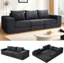 110" 3-Seat Boneless Couch Convertible Sofa Bed w/Deep Seat  Non Slip Base USA