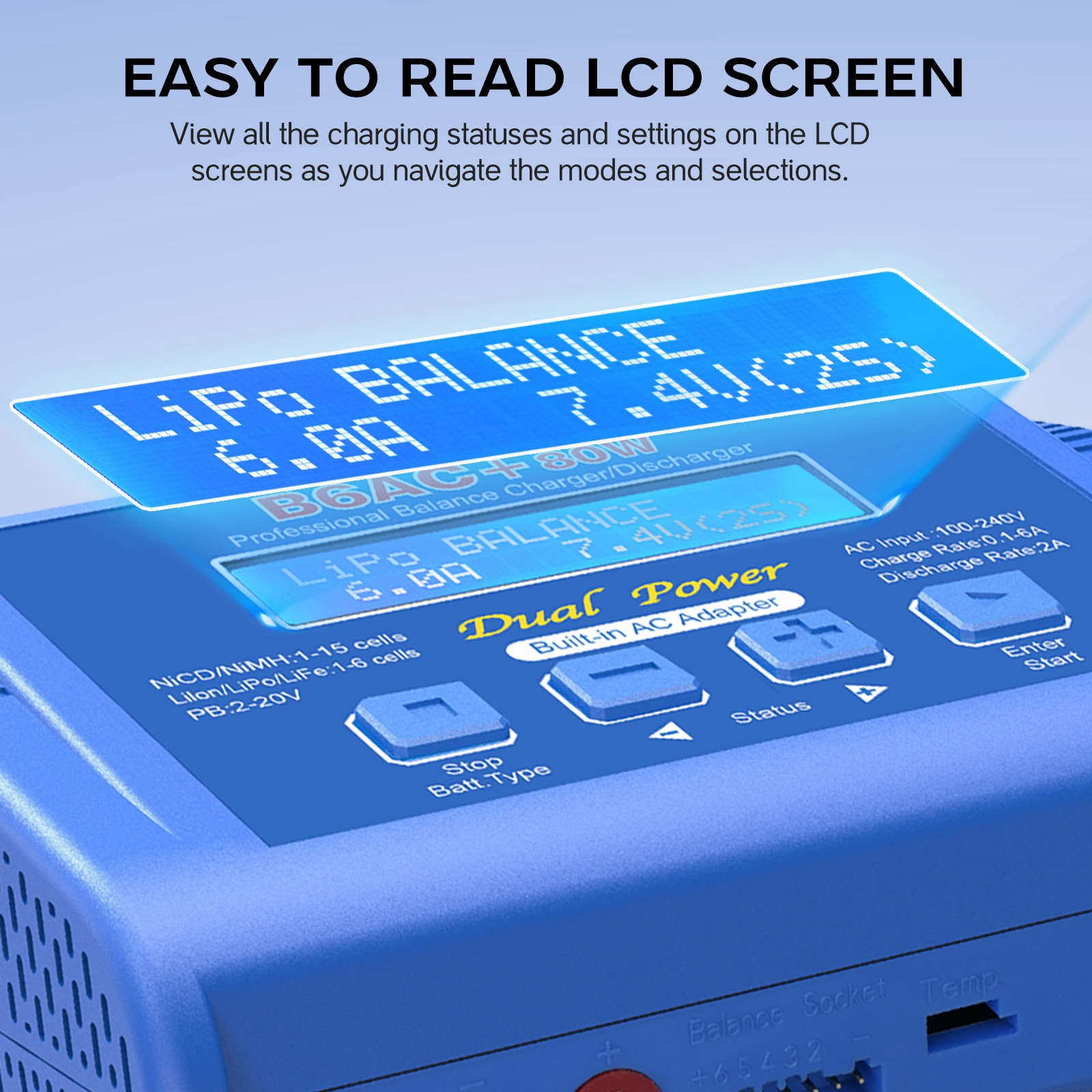 B6AC 80W Balance Charger 6A Lipo Li-ion LiFePO4 RC Battery Charger Discharger thumbnail 12