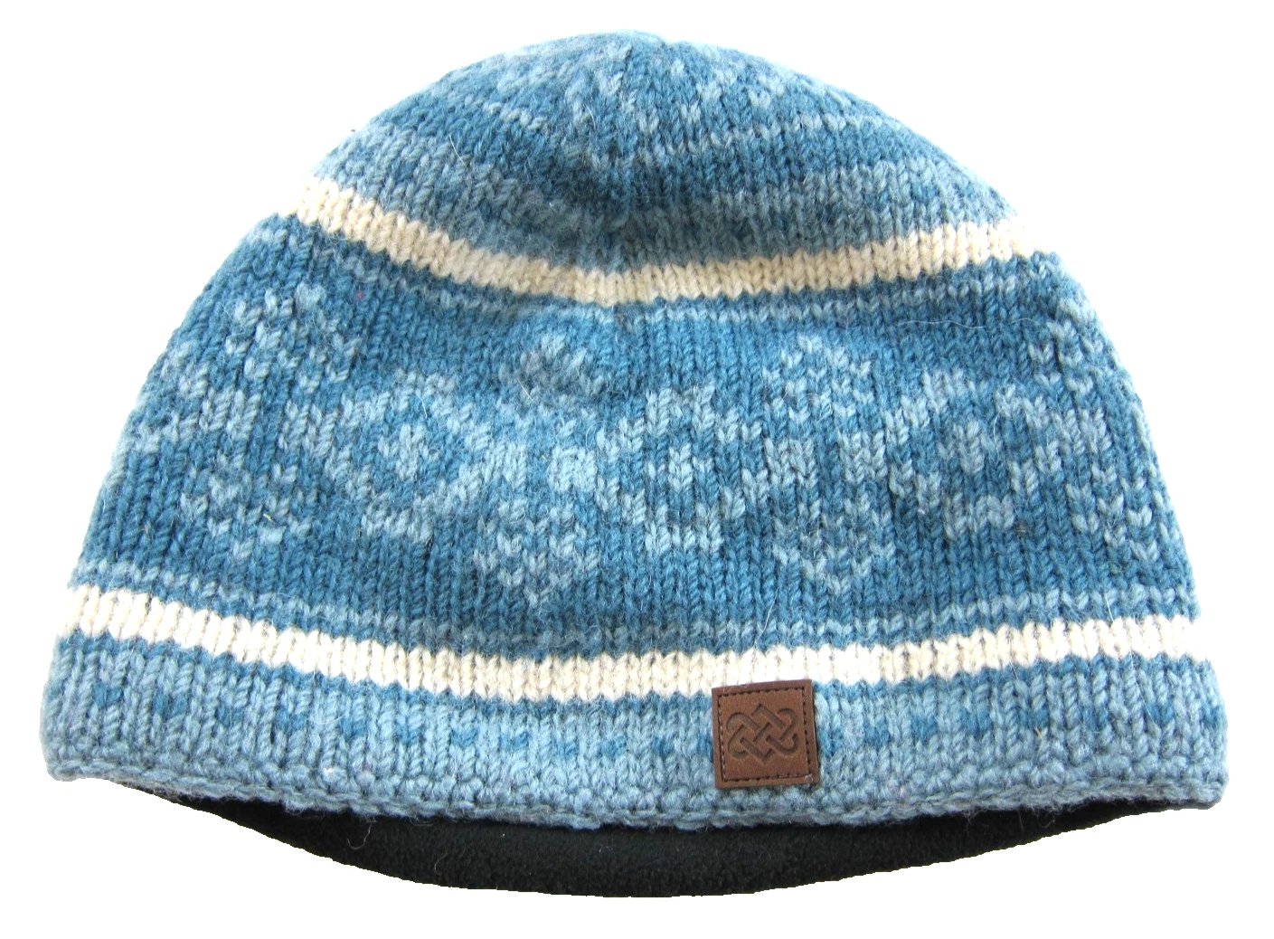 Sherpa Made In Nepal 100% Lambs Wool Fleece Blue Lined Warm Beanie Hat O/S