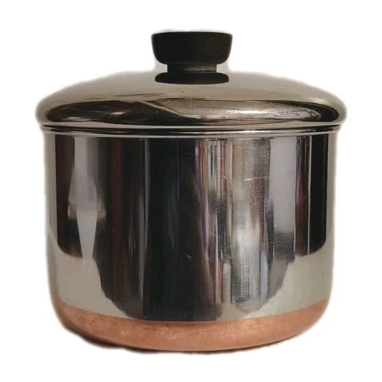 REVERE WARE 2 Qt Quart Copper Bottom Sauce Pan Pot Lid Vintage 1801 Made In USA