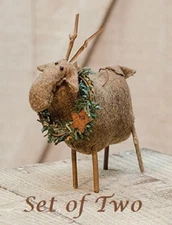 NEW Primitive Reindeer SET OF 2 CLOTH Christmas 5.25"Tx6.5"Wx1.5"D FARMHOUSE
