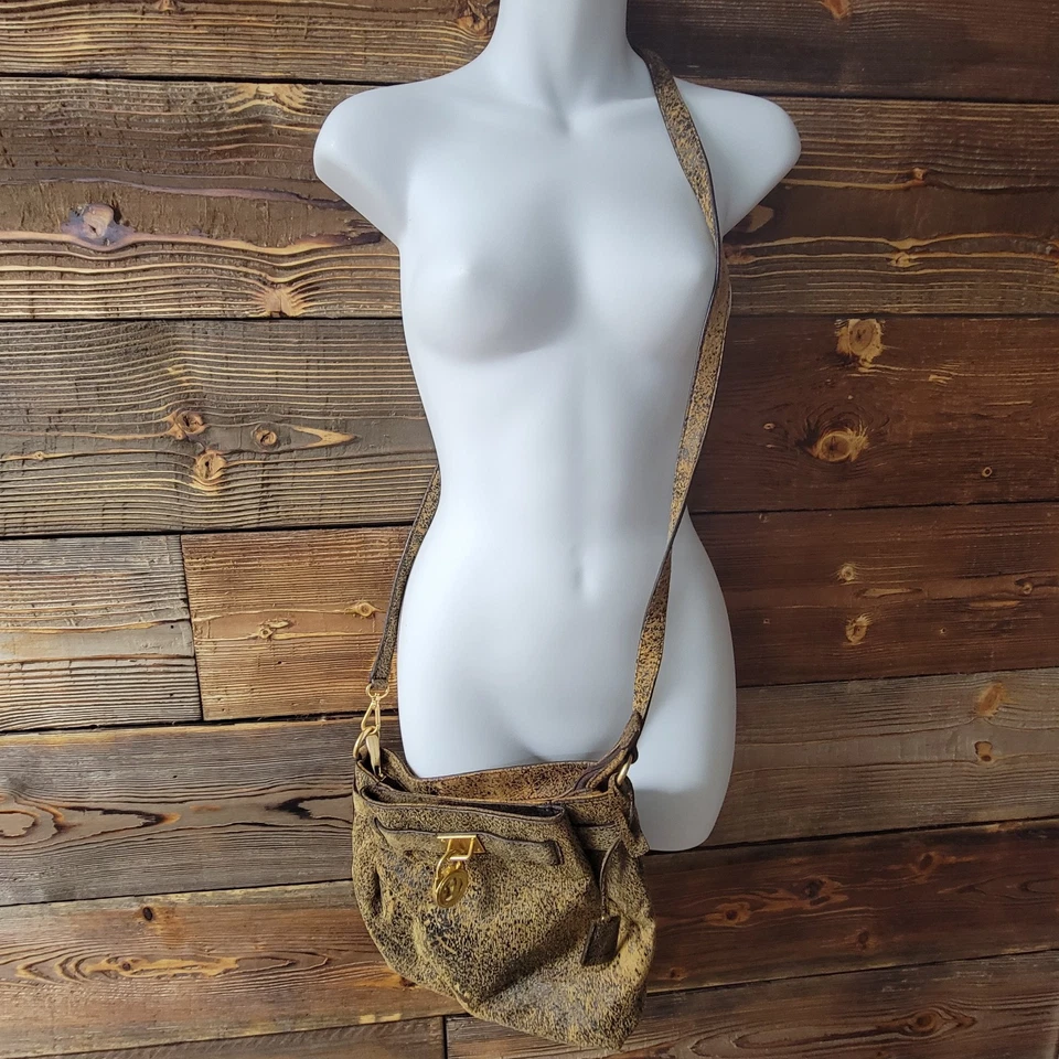 Michael Kors Hamilton  Distressed Mocha Brown Leather Crossbody  Purse  - Image 3 of 4