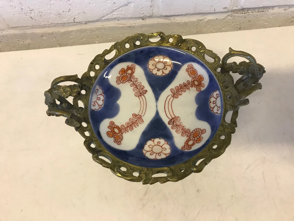 Antique Gilt Metal Mounted Asian Chinese or Japanese Small Dish Compote - Image 2 of 4