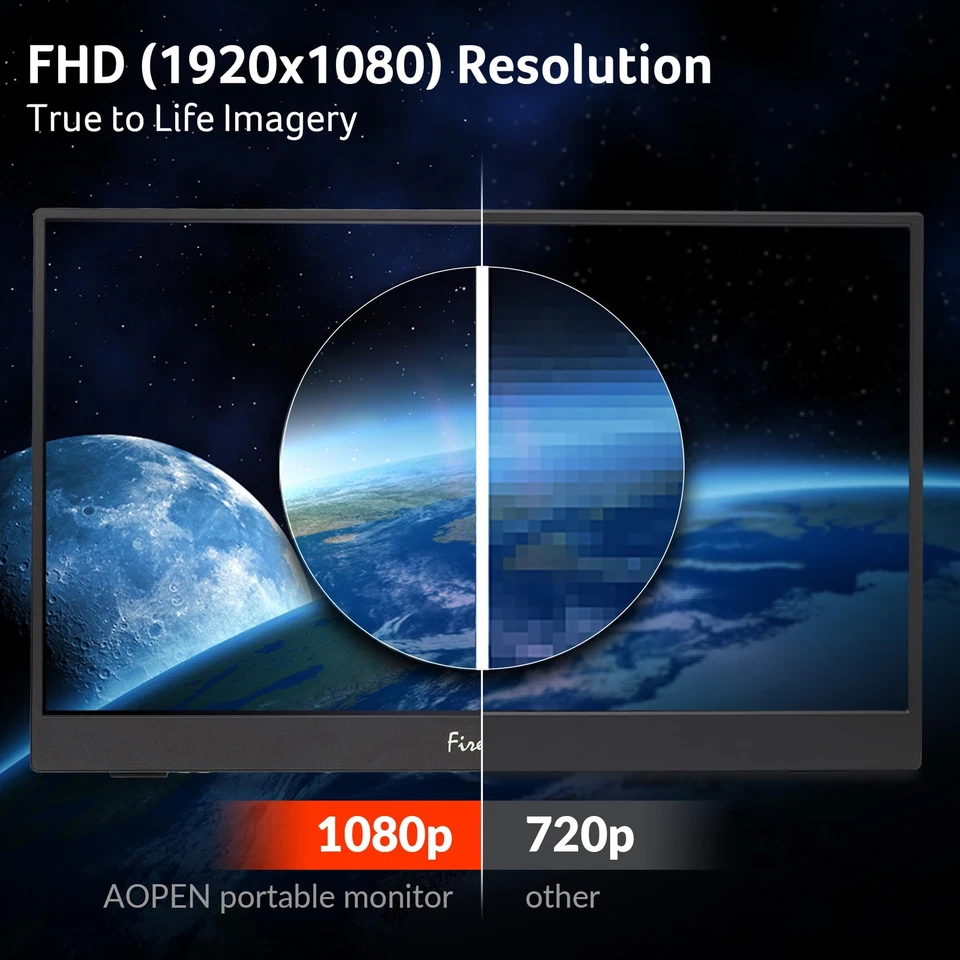 AOPEN 15.6 Inch Portable Monitor Full HD IPS Ultra Slim USB Type C Display - Image 3 of 4