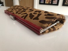 Y2K FAITH ANIMAL PRINT AND RED TRIM CLUTCH HANDBAG CHAIN STRAP COW OR HORSE HAIR