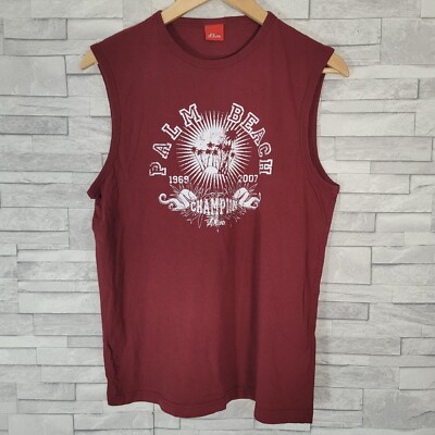Mens S OLIVER Vest Top Red Medium Slim Fit Round Neck Casual Cotton PALM BEACH