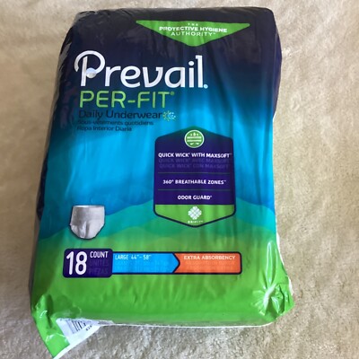 2 Prevail Per-Fit Incontinence Unisex Underwear - White, Size L, 2 Packs Of 18