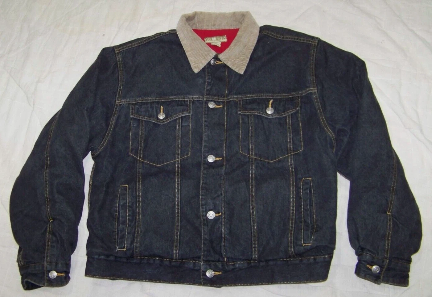 Men's Sun River Fleece Lined Black Denim Jacket - M