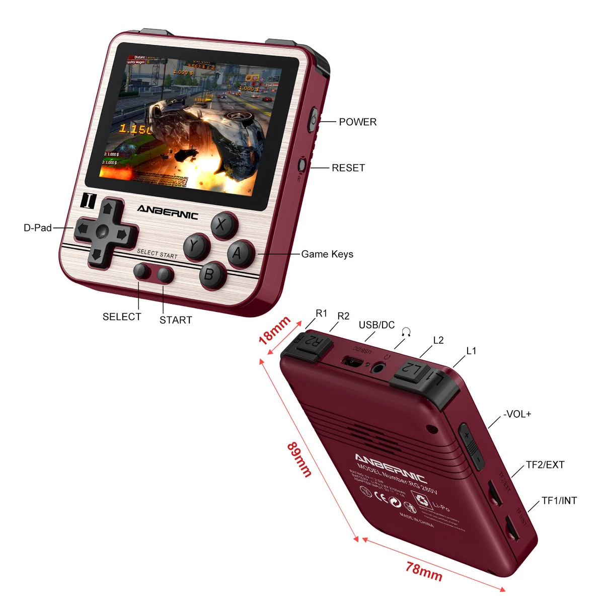 ANBERNIC RG280V Handheld Game Console 2.8inch IPS Screen with 64G