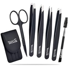 6 Pack Stainless Steel Tweezers with Curved Scissors for Eyebrows Splinter