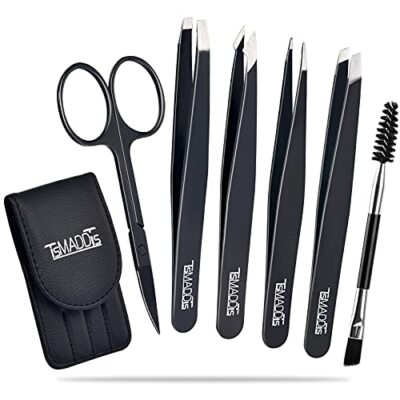 6 Pack Stainless Steel Tweezers with Curved Scissors for Eyebrows ...