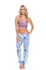 NWT Luli Fama Beautiful Mess Small Blue & White Smocked Pants or Bikini Bottom