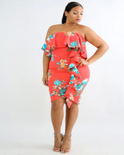 Women Plus Size Multi Color Floral Front Swirl Tube Bodycon Dress. Size 2XL .