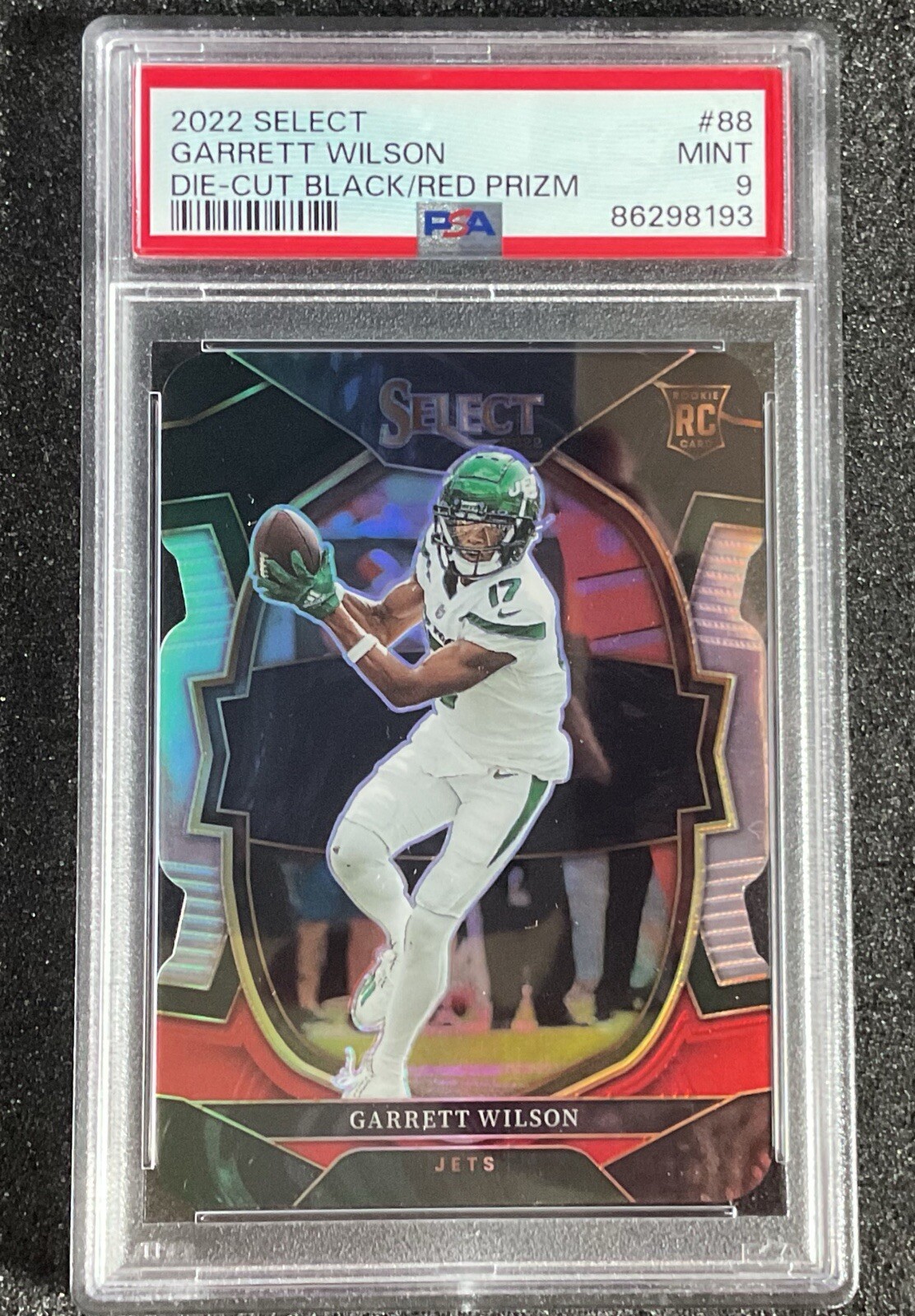 2022 Select Football DIE-CUT BLACK/RED PRIZM GARRETT WILSON RC #88 PSA MINT 9