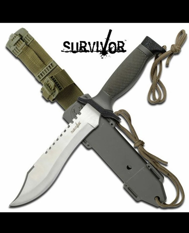NEW 12" Silver Blade Survival Counter Strike CSGO Bowie Knife w/ ABS Sheath