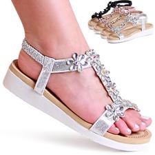 Sandali Con Tacco A Cuneo Da Donna In Glitter Con Fiore