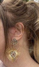 Gold Earrings, Heart Earrings, Gold Heart Earrings w/Rhinestones