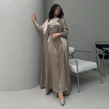 Batwing Sleeve Long Dress Abaya Muslim Women Kaftan Evening Maxi Robe Rhinestone