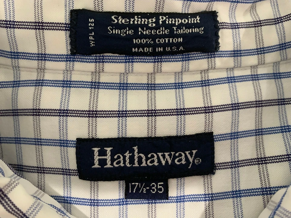 Camisa de vestir manga larga Hathaway, para hombre 17,5 - 35, blanco azul gris Foto 4 de 4