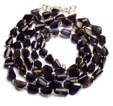 Natural Gem Iolite 8 to 12 mm Size Faceted Nugget Beads 17" Necklace
