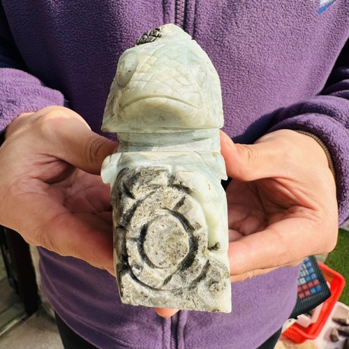 Lagarto calcita caribeño-exhibición natural tallada a mano de alta calidad - Imagen 6 de 10