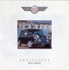 Mini Cooper 1992 Swiss market original price list Preisliste brochure 