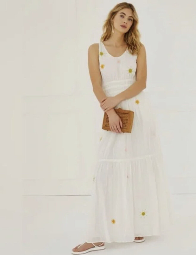 white cotton tiered dress 100% Organic Cotton Tiered Maxi Dress in Classic White