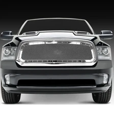 Front Hood Chrome Rivet Studded+Mesh Grille+Shell fit for 13-17 DODGE RAM 1500