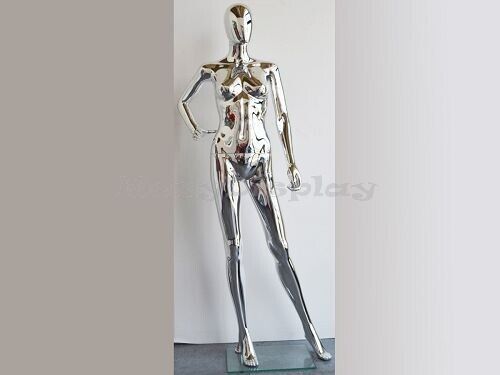 Female Chrome Plastic Unbreakable Mannequin Display Dress Form #PS-SF15SCEG - Picture 1 of 2