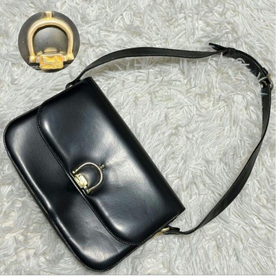 CELINE Horse Carriage Shoulder Bag leather black Triomphe Logo Carriage Hardware