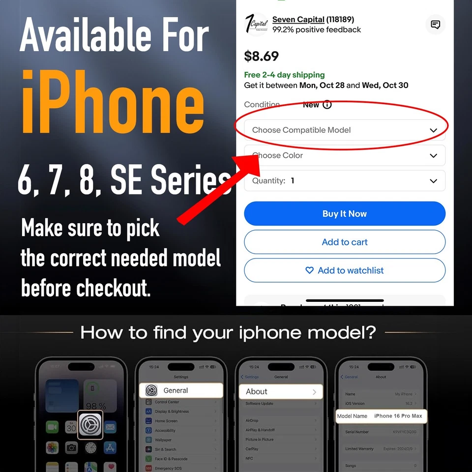 Para iPhone 6 7 8 Plus SE 2 3 Funda protectora a prueba de golpes + Protector de pantalla Foto 2 de 4