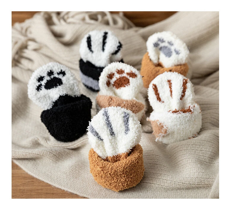 Mujeres Garras de Gato Suave Esponjoso Acogedor Cama Calcetines Informales Invierno Cálidos Regalo de Navidad Foto 3 de 4