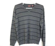 Izod Men's Sweater XL Gray Black Stripe Cotton Medium Weight Preppy School