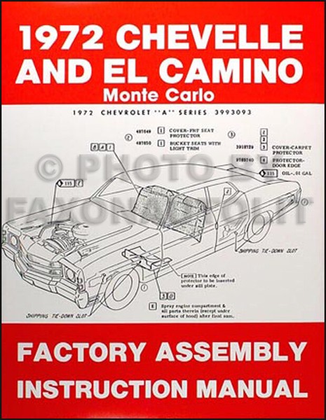 1972 Chevelle Fabrik Montage Manuell Ss Monte Carlo Und El Camino Chevy-image