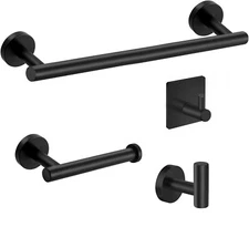 Matte Black 4 Piece Bathroom Hardware Bath Accessory Set 16" Towel Rack
